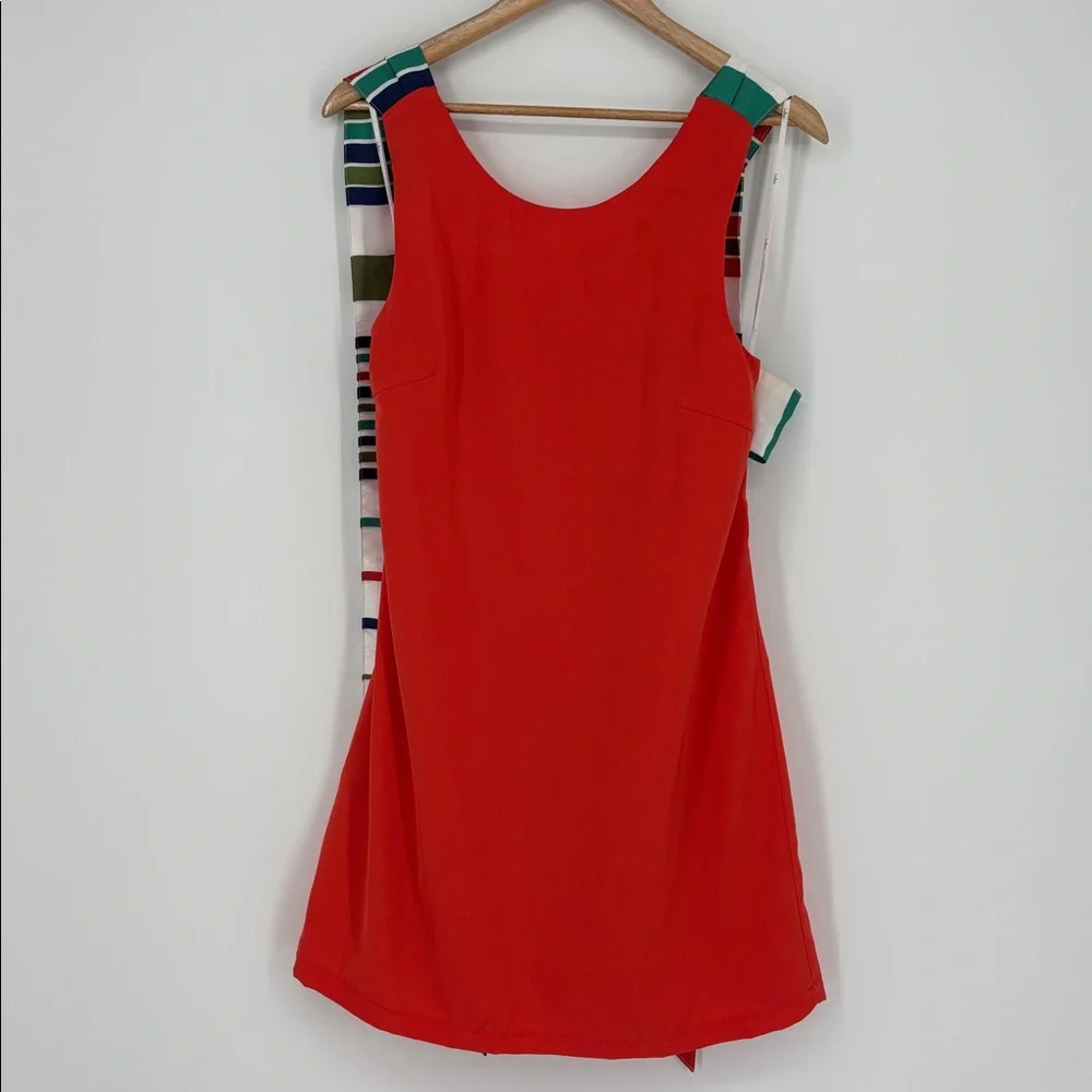 Lulus Joyful Orange Red Multi-Stripe Tie-Back Mini Dress Women’s Size Medium - Picture 4 of 9